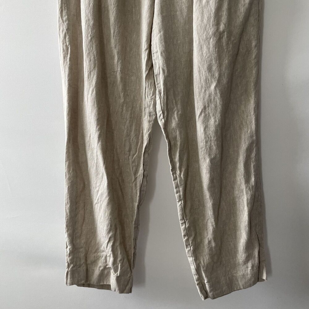 ZARA Men's 100% Linen Beige Relaxed Fit Drawstring Tapered Leg Pants Size XL - Picture 3 of 11
